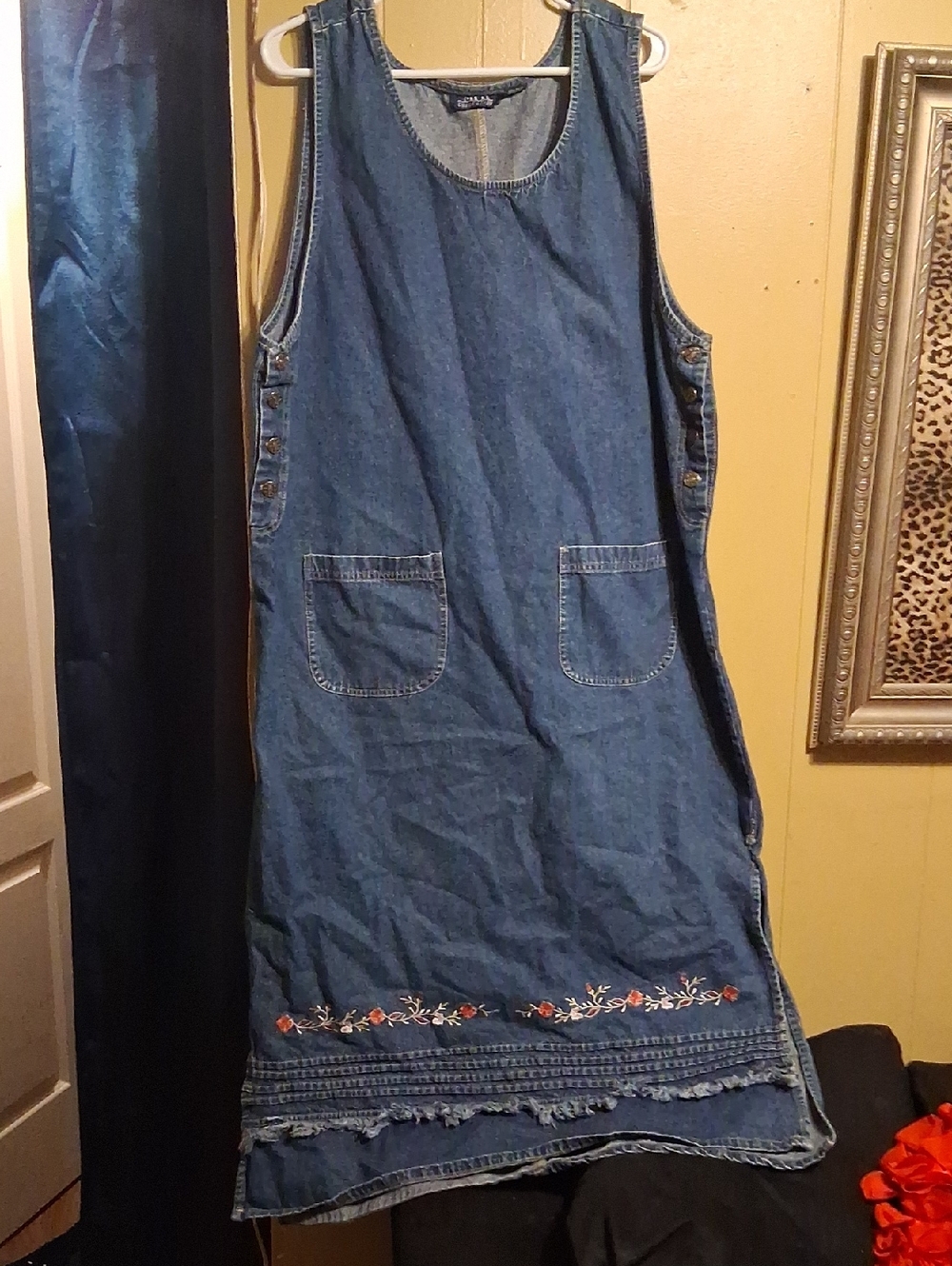 MPH Collection Denim Blue Embroidered Pinafore Dress